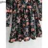 カジュアルドレスYenkye Vintage Floral Print Dress Women Long-Sleeve Stand Collar a-line Mini Sweet Spring Short Vestido