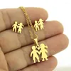 Necklace Earrings Set 1 Golden Stainless Steel Girl And Boy Hand In Charms Love Women Girls Couple Gift