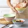 Миски 7 -дюймовые бамбуковая шляпа чаша керамическая фарфоровая лапша суп с рисовой посудой подглазе десерт милый каваии