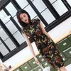 Ethnic Clothing Summer Women's Cheongsam Modified Chinese Style Printed Girl's Daily Sexy Slim Medium Length Dress Evening