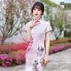 Ethnische Kleidung Chinesischer traditioneller Cheongsam Mittellanger, mädchenhafter Retro-Schlankes, verbessertes Kleid Jugendmode Stehkragen Halbarm Tang