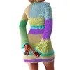 Robes Décontractées Femmes Vintage Carré Crochet Tricoté Robe Halter Évider Rayé Mini Crochet Streetwear Y2K Couverture De Plage TopCasual