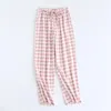 Women's Sleepwear Spring Cotton Pajamas Women's Home Pants Thin Breathable Couples Sleep Bottoms Plaid Night Trousers Hombre Loungewear