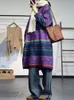 Casual Dresses O-Neck Womens Knitting Retro Warm Pullovers Robes Ladies Long-sleeved All-match Multicolor Striped Dress 2023