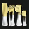 Dinnerware Sets 16Pcs White Gold Cutlery Set Mirror Dinnenrware Stainless Steel Flatware Dinner Knife Fork Spoon Teaspoon For Home