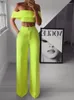 Tvådelade byxor damer sommar eleganta slash-neck damoutfit mode off shoulder crop toppar hög midja kostym kostymer dam pendlingsset