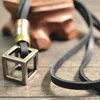 Pendentif Colliers Rétro Mâle Collier En Cuir Véritable Corde Punk Vintage Collier Bijoux Creux Cube Boîte Pour HommesPendentif Elle22