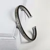 Bangle Ailatu Wholesale 10pcs/lot High Grade Jewelry Open Cuff Men Double Raw Black Cz Beads Bracelets Christmas Gift