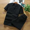 Men's T Shirts Large Size Linen Short Sleeve Shirt Casual V-neck Loose Two-piece Suit Set M-9XL Hip Hop