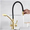 Kitchen Faucets Golden Chrome Sink Faucet Tap Pure Water Filter Mixer Crane Dual Handles Purification And Cold T200805 Drop Delivery Dhayl