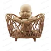 Keepsakes born Pography Props Basket Vintage Rattan Baby Bed Weaving Baskets Wooden Crib for Bebe Po Shoot Po Furniture 230114
