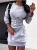 Casual Dresses 2023 Autumn And Winter Female Round Neck Long Sleeve Sweater Dress Solid Color Waist Sexy Short Skirt