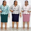 Etniska kläder XL-5XL Afrikan för kvinnor 2023 Spring Plus Size Two Pieces set topp och kjolkläder