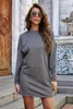 Casual Kleider Frauen Lange Hülse O-ansatz Elegante Einfarbig Lose Taste Sexy Paket Hüfte Mini Kleid Sweatshirt Herbst Streetwear