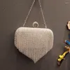 Borse da sera Borsa con frange in nappa con strass a cuore di lusso per donna Borsa a mano con chiusura a dito in cristallo Borsa da cocktail per banchetti Pochette da donna