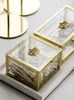 Opbergdozen Krandtafel Organisator Licht Luxe Luxe koperen frame kroon glazen bus cosmetische doos sieradenhouder make -up borstel