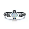 Wedding Rings Charm Female White Blue Opal Stone Ring Vintage Black Gold For Women Love Claddagh Heart Engagement