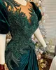 Moda Plus Size Árabe Aso Ebi Verde Escuro Sereia Vestidos de Baile Cristais Frisados Veludo Noite Festa Formal Segunda Recepção