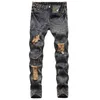 Nouveaux hommes Jeans coton pantalon trou décontracté slim hommes mode denim Hombre lettre étoile homme broderie patchwork pantalon pour tendance br2465