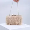 Evening Bags Korean Vintage Full Tassel Bag For Women Pink Grey Clutches Phone Purse Wedding Bride Handbag Chain Shoulder