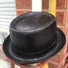 Chapeaux à large bord en cuir de grande taille Pork Pie Chapeau pour papa Fedora Hommes Boater Flat Top Gentleman Bowler Porkpie