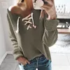Women's Sweaters Women Knitted Sweater Autumn Winter Long Sleeve V Neck Lace Up Knitwear Pullover Jumper Female Off Shoulder Loose