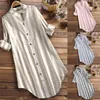 Kvinnors blusar skjortor Casual Cotton Linen Office Work Top Höst 2023 Stripe V-Ncek Oregelbundna Blusas Mujer Tunicwomens Eldd2