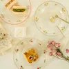 Plates France Retro Romantic Rose Transparent Glass Plate Salad Plaid Heart Fruit Storage Ornaments