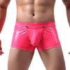 UNDUPANT 3 PCS/LOT MEN BOXER ŞORKLARI DÜZİK Düğmesi Kroksuz Eş Gay Panties Parlak Sahte Deri Çamaşırı Lateks Gager Boksörler Artı Boyut