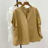 Women's Blouses Women V-Neck Office Wear Blouse Spring Summer Two Colors Elastic Cuffs Puff Sleeve Lady Simple Shirt And Tops