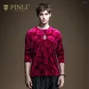 Men's T Shirts PINLI 2023 Spring Round Neck Slim Flannel Rose Casual Warm Long Sleeve T-shirt Wild Tide Brand B201111055