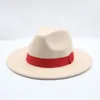 Wide Brim Hats Fedora Women Solid Ribbon Band Formal Dress Wedding Jazz Caps Classic Red Green White Felted Spring Men Scot22