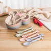 Miski 3PCS Słomka pszenna Zestaw stolika dla dzieci naczynia dla dzieci Kolacja Platos Feeding Talerz Training Bowl Spoon Fork