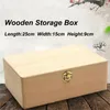 Storage Boxes Natural Wooden Box With Lid Golden Lock Postcard Sundries Organizer Handmade Craft Jewelry Case Home Bin