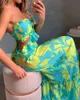 Casual Dresses LIYONG Ruffles Women Maxi Dress Summer Print Strapless Backless Bandage Beach Female Hole Sexy Loose
