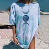 T-shirt da donna T-shirt blu di grandi dimensioni Donna 2023 Cotone Lino Tie Dye Moda ampia e confortevole Modello personalizzato Top lunghi