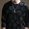 Men's T Shirts PINLI 2023 Spring Round Neck Slim Flannel Rose Casual Warm Long Sleeve T-shirt Wild Tide Brand B201111055