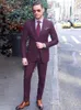 Men's Suits & Blazers Slim Fits Burgundy Evening Dress Toast Business Coat Trousers Sets Groom Tuxedos (Jacket Pants Tie) W:549