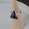 Anillos de racimo FNJ, anillo de piedra triangular, plata 925, tamaño ajustable, Original, Real S925, sólido para mujer, joyería fina