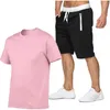 Męskie dresy 2023Summer Solidny kolor mody T-shirt sportowe szorty garnitur zwykły bawełniany top spodnie biegowe ubrania fitness