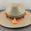 Breda brim hattar boho stil sol hatt floppy sommar för kvinnor strand panama halm kupol blommor femme skugga eger22