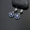 Collana di orecchini in argento 925 per accessori da sposa da sposa Ciondolo con anello in pietra blu con zirconi bianchi