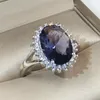 Pierłdy ślubne vintage żeńskie niebieskie kryształowy pierścień miłosny klasyczny srebrny kolor luksusowy owalny zaręczyny dla kobietWedding rita22