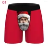 Underbyxor Xmas Print Mens Christmas Underwear Boxer Spandex Homme 3D Boxershorts Men Boxers Man Size Plus