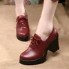 Dress Shoes 2023 Spring Autumn Casual High-heeled Lace-Up Sexy Thick Heels Platform Pumps Black Wine Red Brown