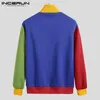 Men's Hoodies INCERUN Men Sweatshirts Turtleneck Color Block Patchwork Long Sleeve Casual Streetwear Vintage Workout Mens Pullovers