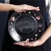 プレート韓国の女の子ハートフラワーグラスプレート食器透明な丸い点心サラダ朝食ディナー料理