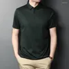 رجال Polos 2023 Fashion Summer Men Polo قمصان رفيعة فاخرة فاخرة طبيعية الحرير التنفس القصيرة الأكمام الصلبة