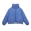 Kvinnors dike rockar Kvinnors höst 2023 Casual Fashion Chic Cotton-Padded Jacket Retro Turtleneck Långärmad fickficka fast färg topp