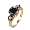 Wedding Rings Vintage Female Black Crystal Stone Jewelry Yellow Gold Color For Women Promise Bride Round Engagement Ring